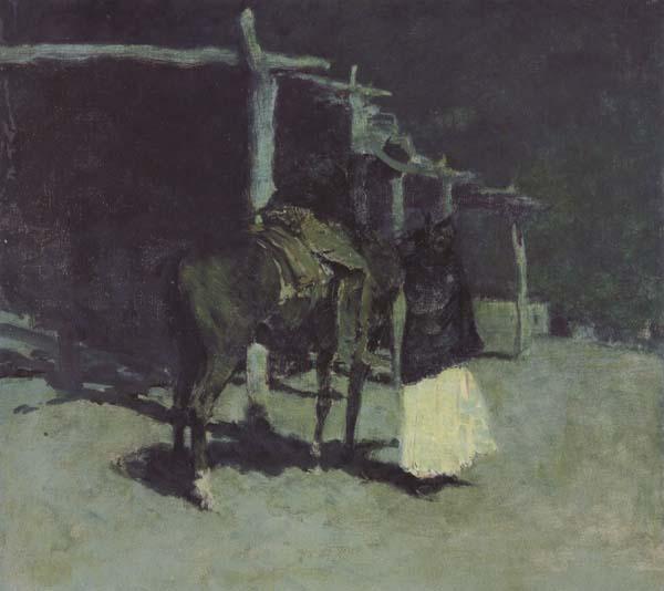 Frederic Remington Waiting in the Moonlight (mk43) Sweden oil painting art